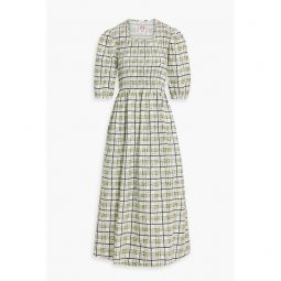 Daria shirred checked cotton-poplin midi dress