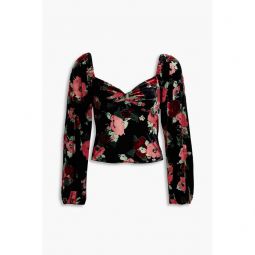 Bridgette ruched floral-print silk-blend devore-velvet top