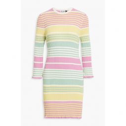 Striped ribbed-knit mini dress