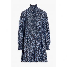Jack shirred floral-print silk-twill turtleneck mini dress
