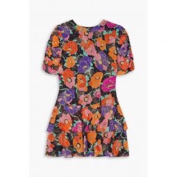 Dion glittered floral-print georgette mini dress
