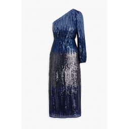 One-sleeve sequined degrade chiffon midi dress