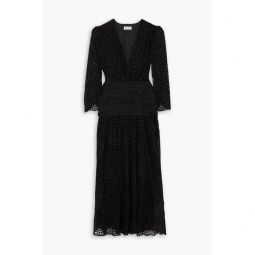 Racquel ruched flocked tulle midi dress