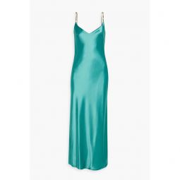 Chain-trimmed satin maxi slip dress