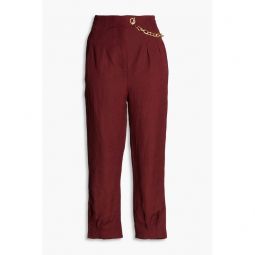 Annabelle chain-embellished linen-blend tapered pants