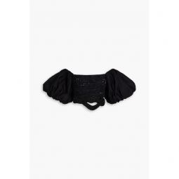 New Catara off-the-shoulder cropped embellished cotton-poplin top