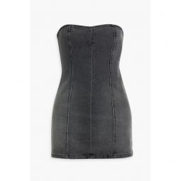 Strapless lace-up denim mini dress