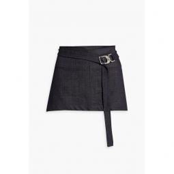 Belted denim mini skirt
