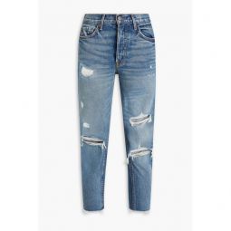 Karolina Petite distressed high-rise slim-leg jeans