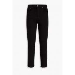 Frayed cropped high-rise slim-leg jeans