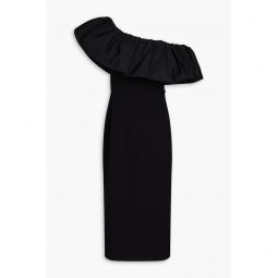 After Hours one-shoulder taffeta-paneled crepe midi dress