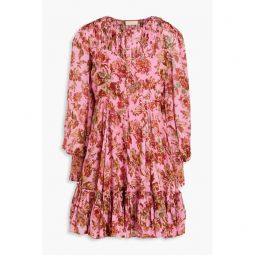 Floral-print metallic fil coupe georgette mini dress