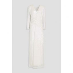 Ruched sequined tulle maxi dress