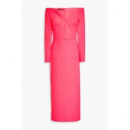 Off-the-shoulder neon crepe midi dress