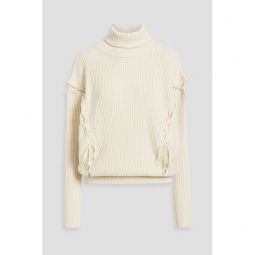 Possibility lace-up ribbed wool and cotton-blend turtleneck sweater