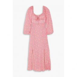 Olimani tie-detailed floral-print crepe de chine midi dress
