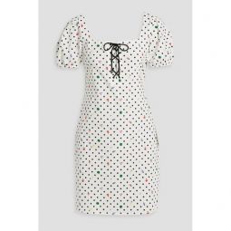 Nadia lace-up printed cotton-blend poplin mini dress