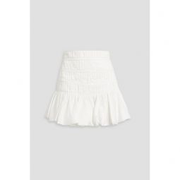 La Vie ruffled shirred cotton-poplin mini skirt