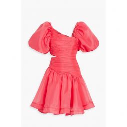 Joan asymmetric pintucked organza mini dress