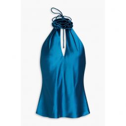 Appliqued satin halterneck top