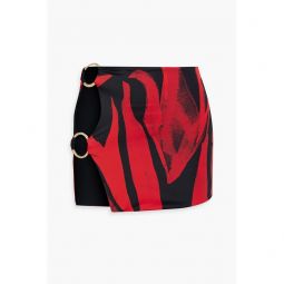 Ring-embellished printed stretch-jersey mini skirt