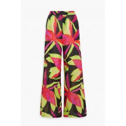 Floral-print voile wide-leg pants