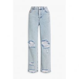 Neptune distressed embroidered high-rise straight-leg jeans
