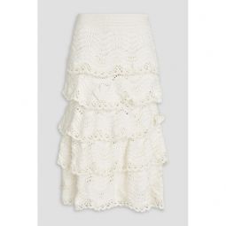 Tiered crocheted cotton midi skirt