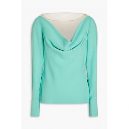 Tulle-paneled draped silk-blend crepe blouse