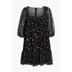 Ruffled floral-print chiffon mini dress