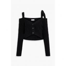Cold-shoulder cropped cable-knit cardigan