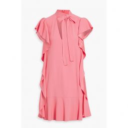 Pussy-bow ruffled satin-crepe mini dress