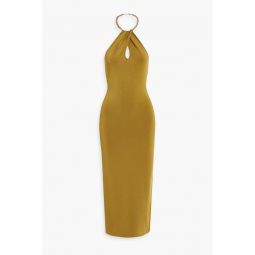 Cleopatra chain-embellished stretch-knit halterneck midi dress