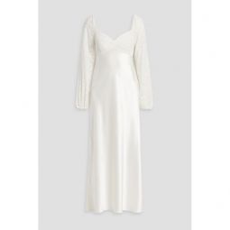 Gio velvet-paneled silk-satin midi dress