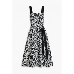 Bow-detailed printed twill midi dress
