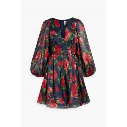 Bow-detailed floral-print silk-organza mini dress