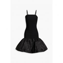 Gathered faille-paneled stretch-knit mini dress