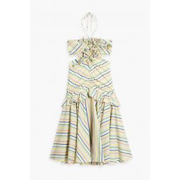 Cutout striped cotton halterneck midi dress