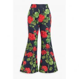 Floral-print cotton-blend twill flared pants