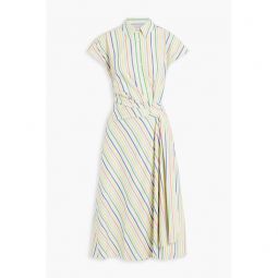 Wrap-effect striped cotton-poplin midi shirt dress