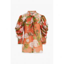 Pussy-bow floral-print silk-chiffon blouse
