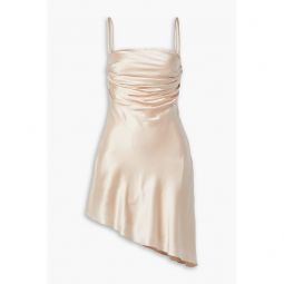 Asymmetric draped silk-blend charmeuse mini dress