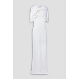 Cape-effect cutout ruched stretch-jersey gown