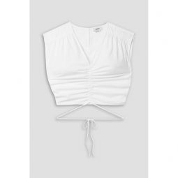 Cropped gathered cotton-blend poplin top