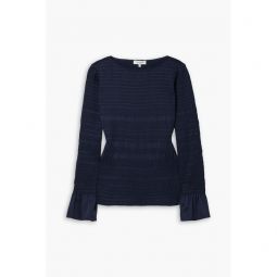 Shirred crepe de chine top