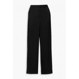 Clover appliqued satin-trimmed moire wide-leg pants