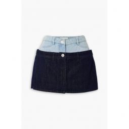 Paneled two-tone denim mini skirt