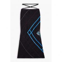Clover embellished satin-trimmed moire midi skirt