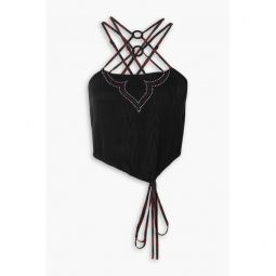 Clover cropped crystal-embellished moire top