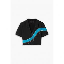 Priya cropped embellished cloque-trimmed pique top
